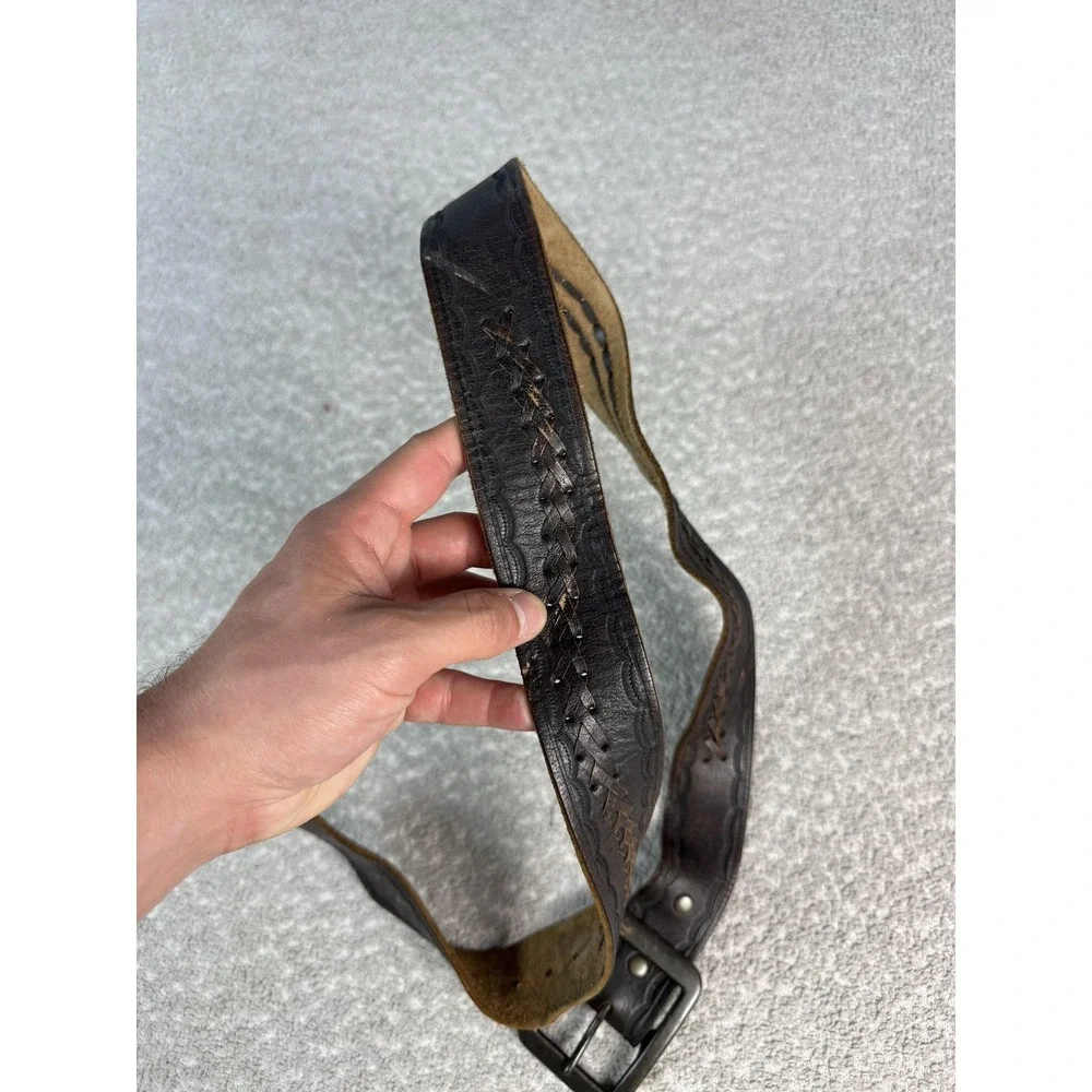 Barneys New York CO OP Leather Belt‎ Mens 38 Brown Western Braided Buckle Cowboy